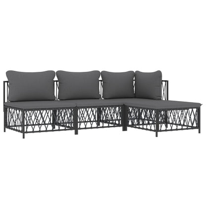 Set Salotto da Giardino 4 pz con Cuscini in Acciaio Antracite | homemem39