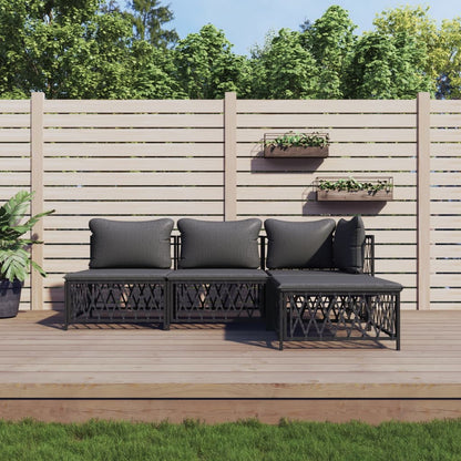 Set Salotto da Giardino 4 pz con Cuscini in Acciaio Antracite | homemem39