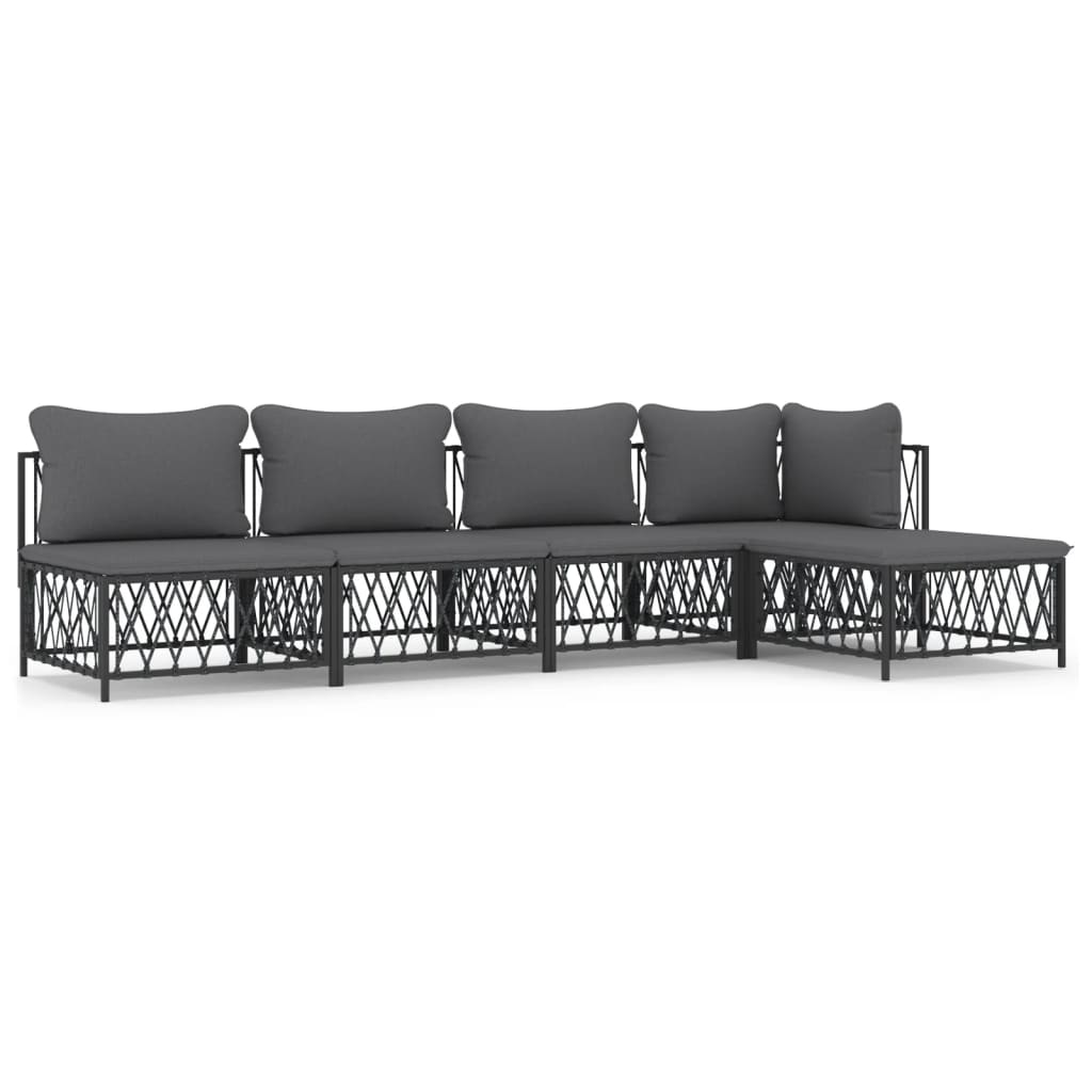 Set Salotto da Giardino 5 pz con Cuscini in Acciaio Antracite | homemem39