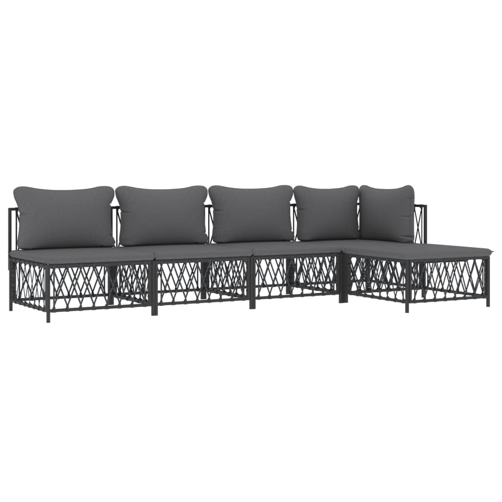 Set Salotto da Giardino 5 pz con Cuscini in Acciaio Antracite | homemem39