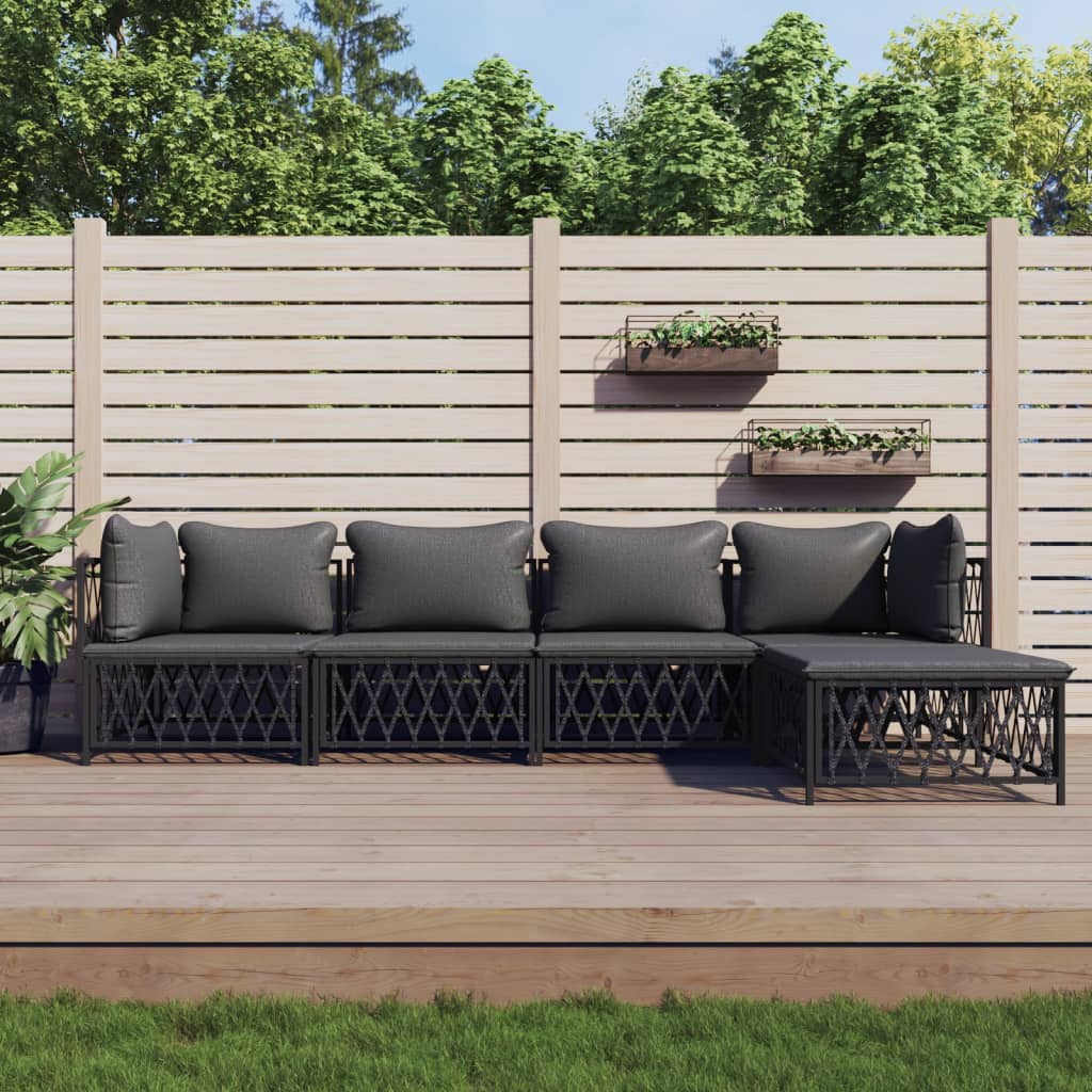 Set Salotto da Giardino 5 pz con Cuscini in Acciaio Antracite | homemem39