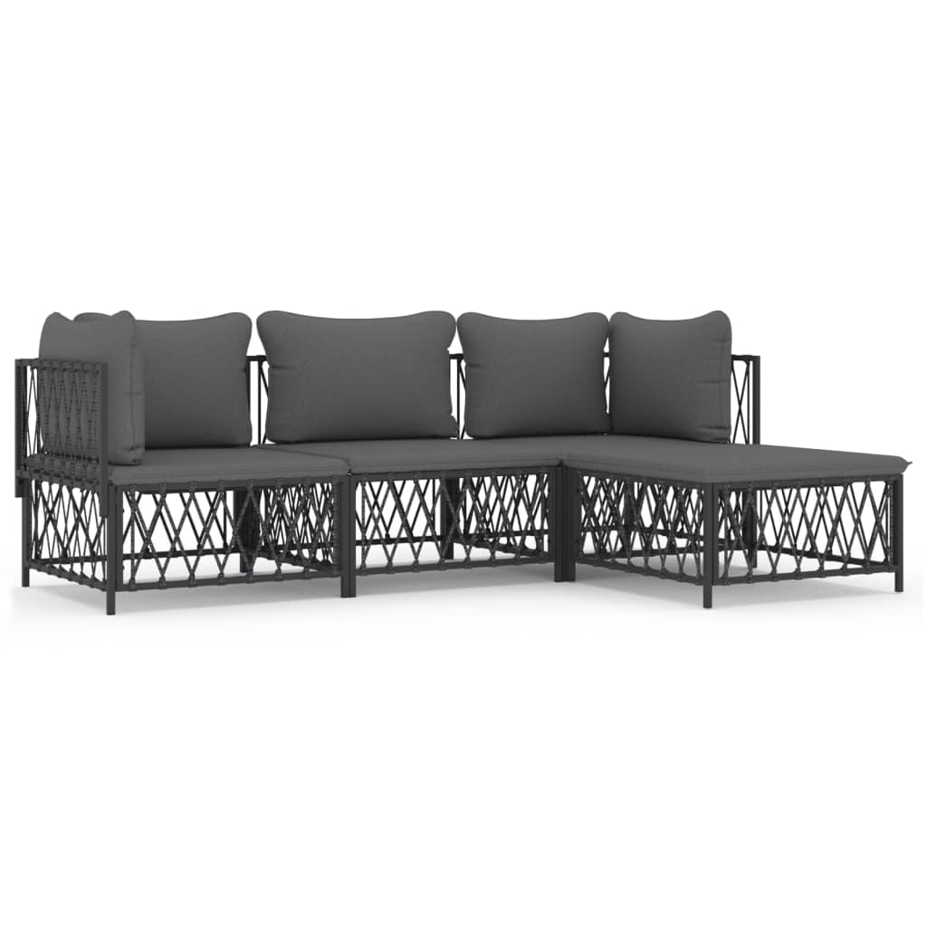 Set Salotto da Giardino 4 pz con Cuscini in Acciaio Antracite | homemem39