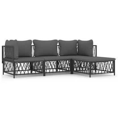 Set Salotto da Giardino 4 pz con Cuscini in Acciaio Antracite | homemem39