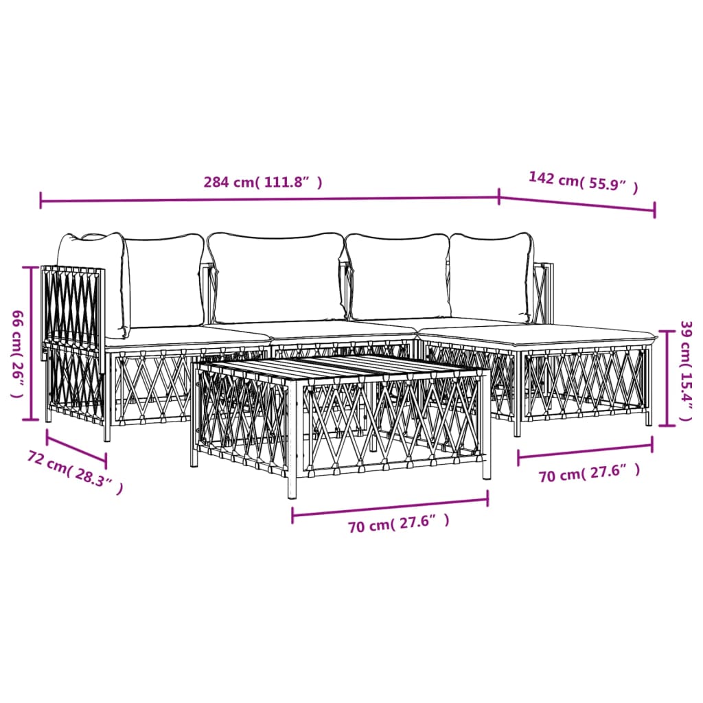 Set Salotto da Giardino 4 pz con Cuscini in Acciaio Antracite | homemem39