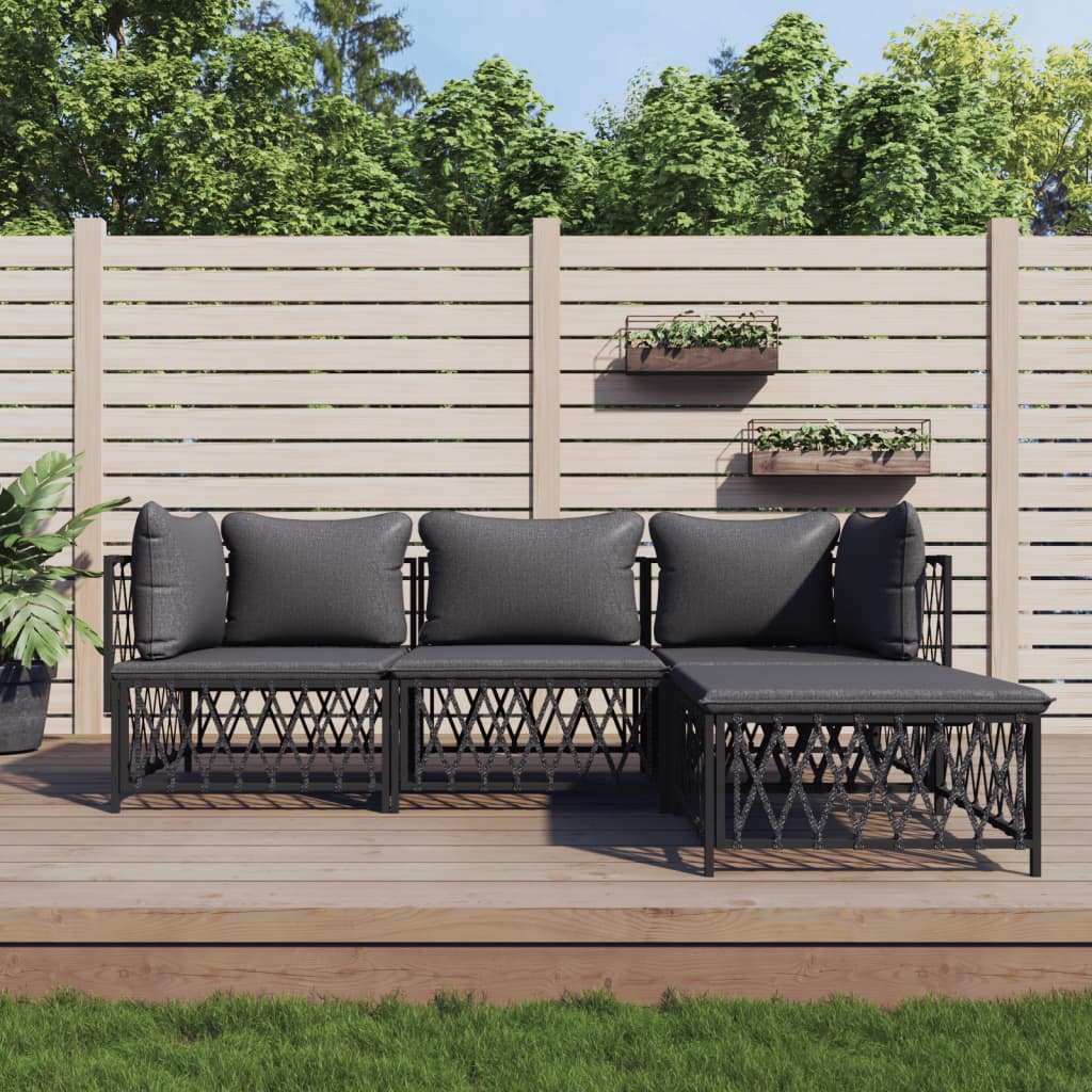 Set Salotto da Giardino 4 pz con Cuscini in Acciaio Antracite | homemem39