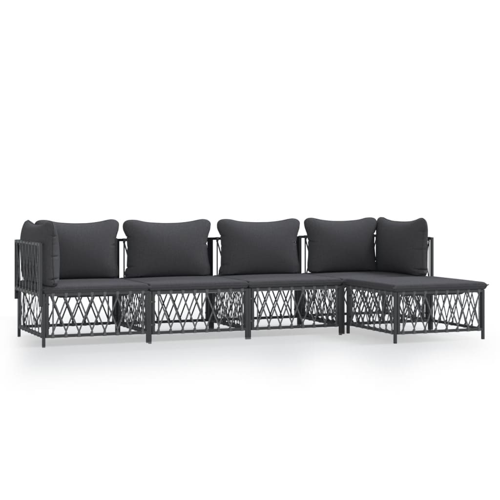 Set Salotto da Giardino 5 pz con Cuscini in Acciaio Antracite | homemem39