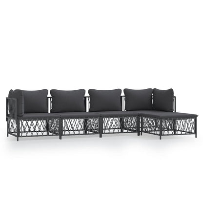 Set Salotto da Giardino 5 pz con Cuscini in Acciaio Antracite | homemem39