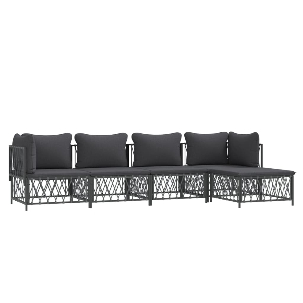 Set Salotto da Giardino 5 pz con Cuscini in Acciaio Antracite | homemem39