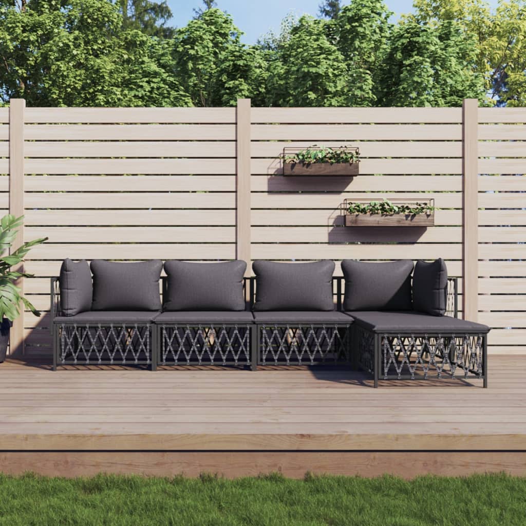 Set Salotto da Giardino 5 pz con Cuscini in Acciaio Antracite | homemem39