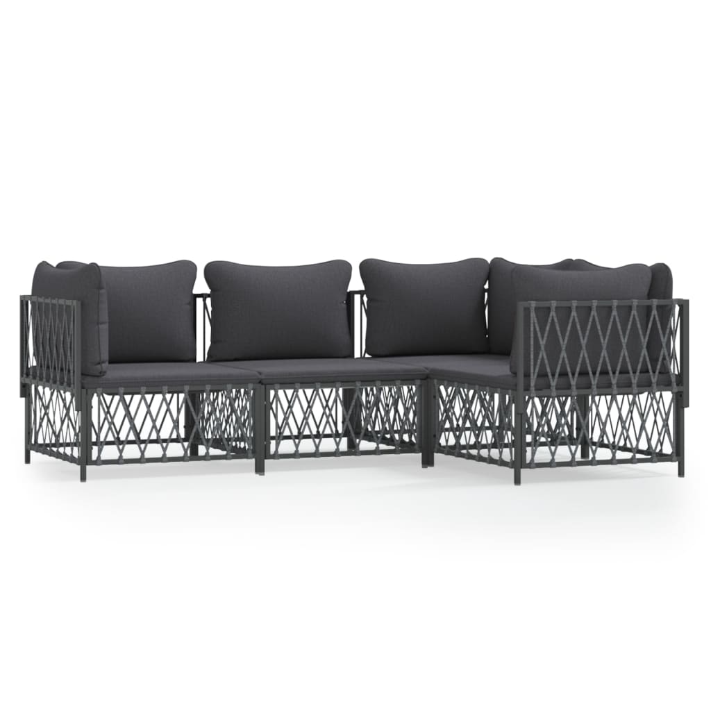 Set Salotto da Giardino 4 pz con Cuscini in Acciaio Antracite | homemem39