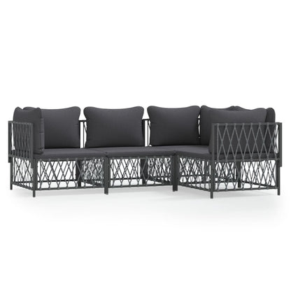 Set Salotto da Giardino 4 pz con Cuscini in Acciaio Antracite | homemem39
