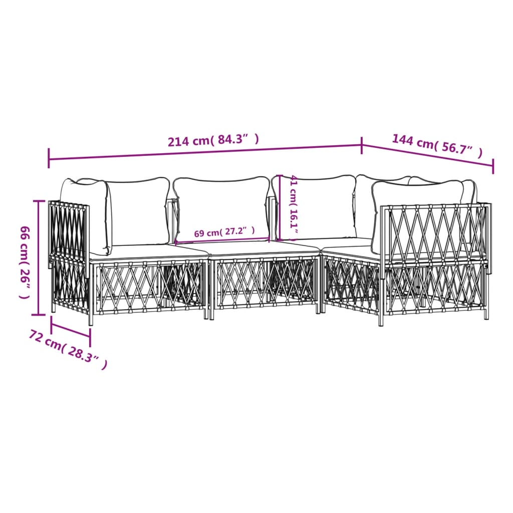 Set Salotto da Giardino 4 pz con Cuscini in Acciaio Antracite | homemem39