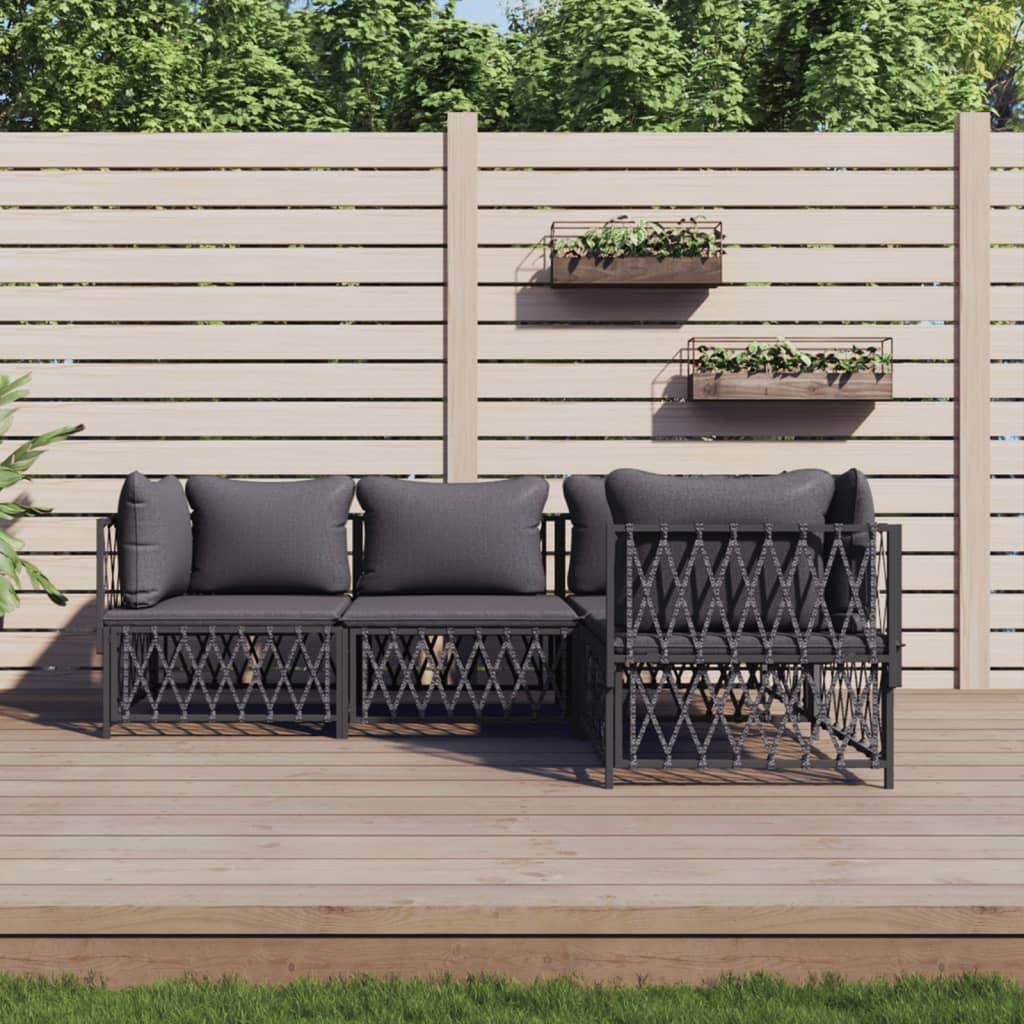 Set Salotto da Giardino 4 pz con Cuscini in Acciaio Antracite | homemem39