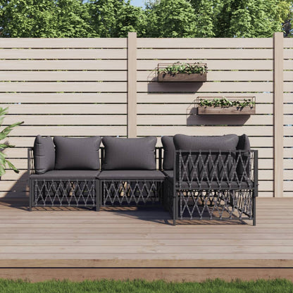 Set Salotto da Giardino 4 pz con Cuscini in Acciaio Antracite | homemem39