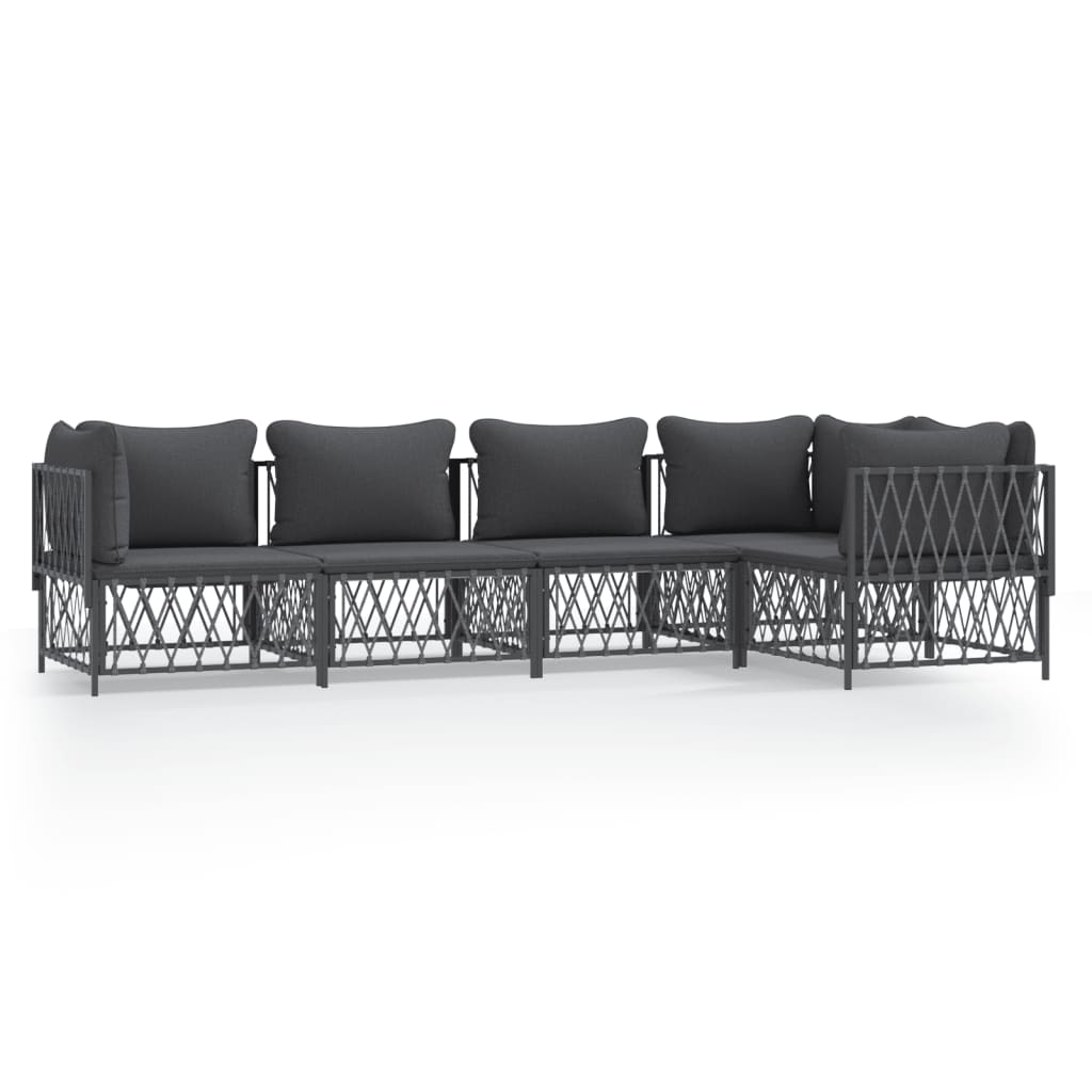 Set Salotto da Giardino 5 pz con Cuscini in Acciaio Antracite | homemem39