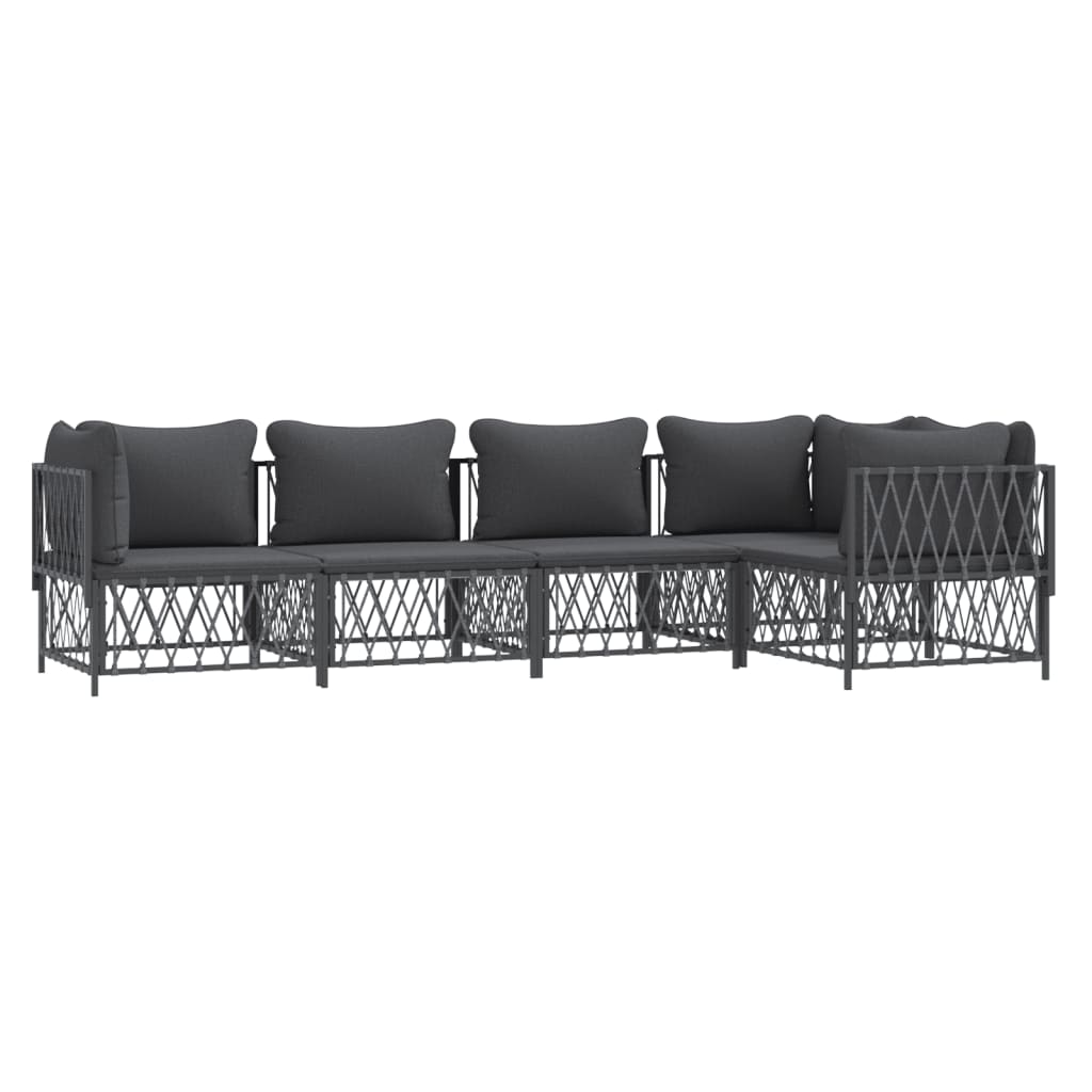 Set Salotto da Giardino 5 pz con Cuscini in Acciaio Antracite | homemem39