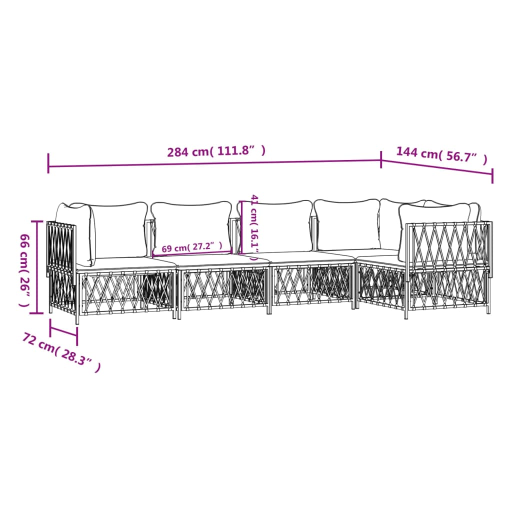 Set Salotto da Giardino 5 pz con Cuscini in Acciaio Antracite | homemem39