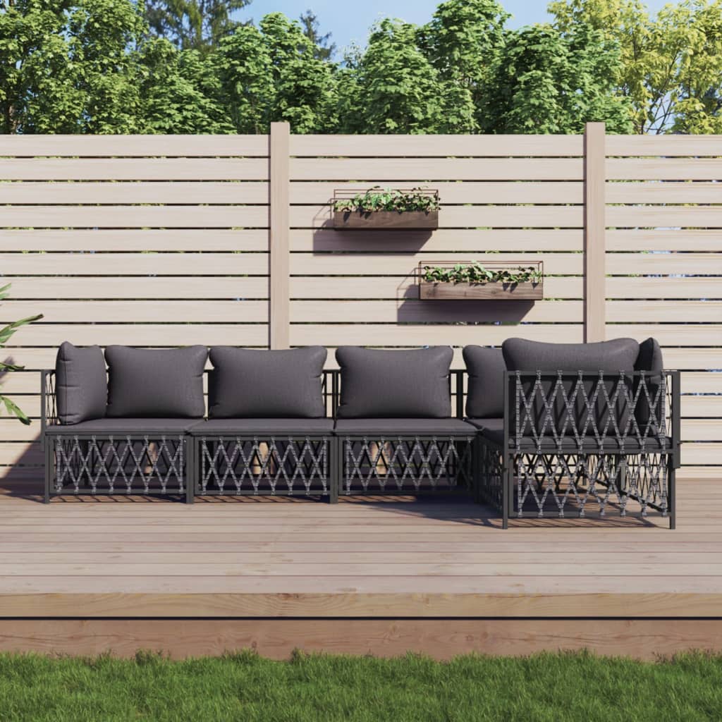 Set Salotto da Giardino 5 pz con Cuscini in Acciaio Antracite | homemem39