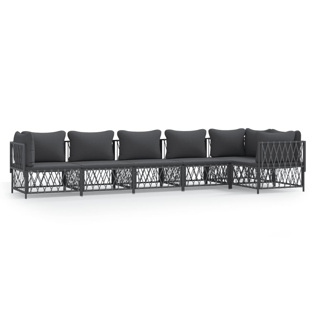 Set Salotto da Giardino 6 pz con Cuscini in Acciaio Antracite | homemem39