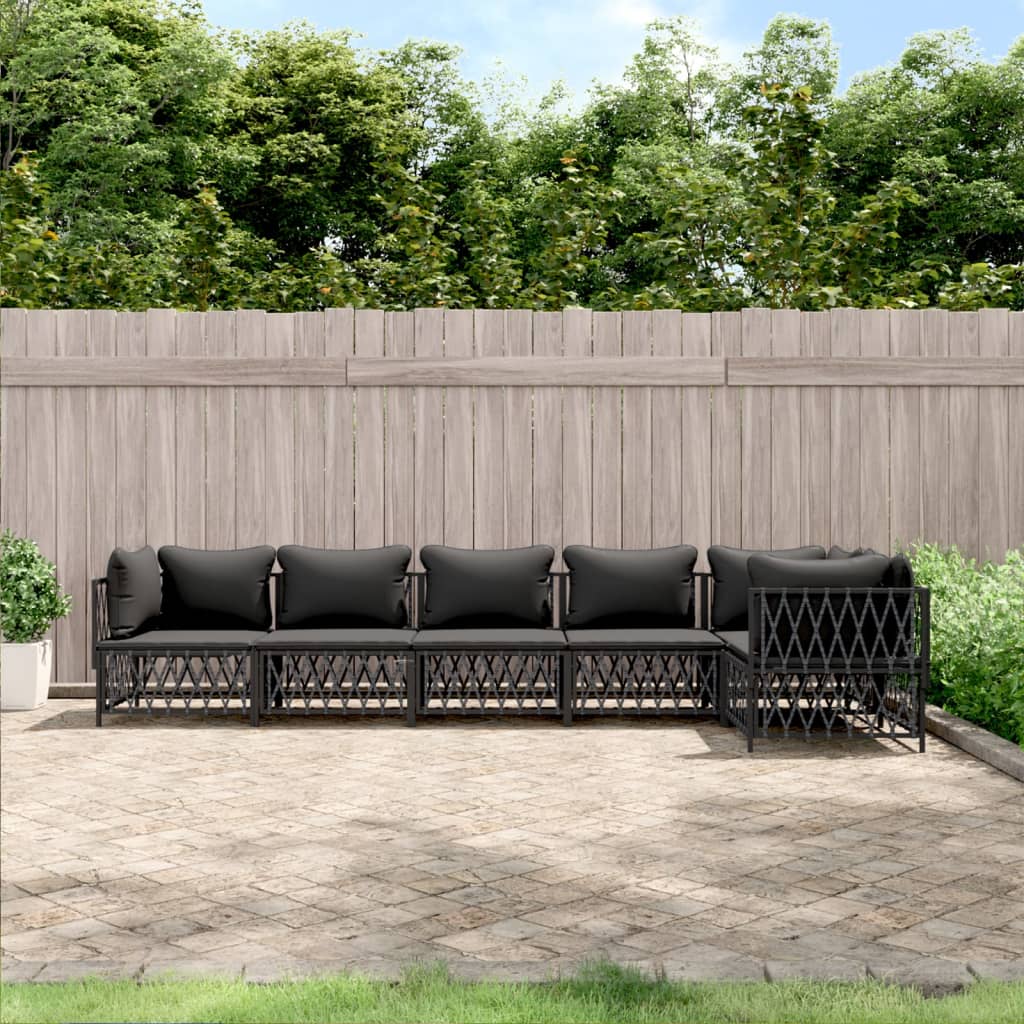 Set Salotto da Giardino 6 pz con Cuscini in Acciaio Antracite | homemem39