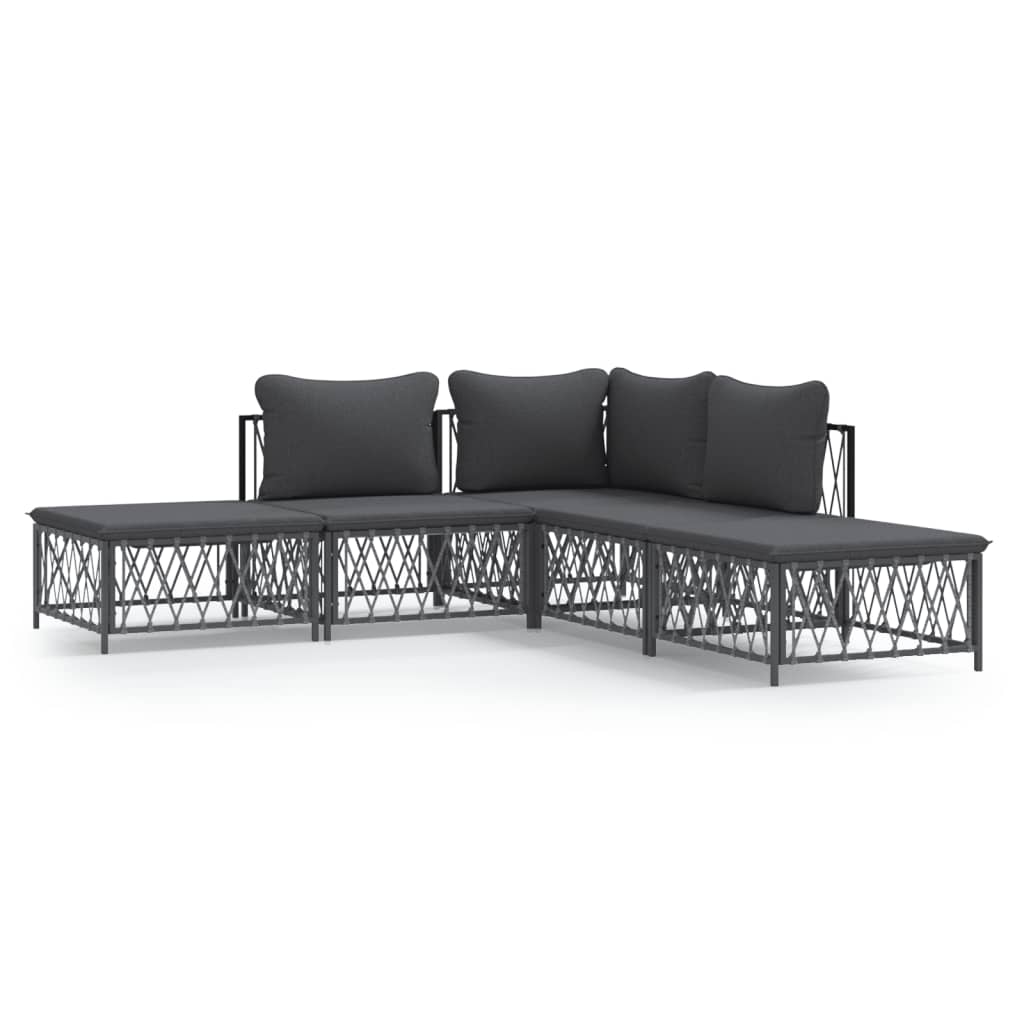Set Salotto da Giardino 5 pz con Cuscini in Acciaio Antracite | homemem39