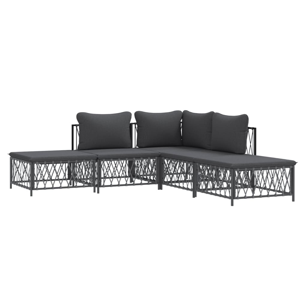 Set Salotto da Giardino 5 pz con Cuscini in Acciaio Antracite | homemem39
