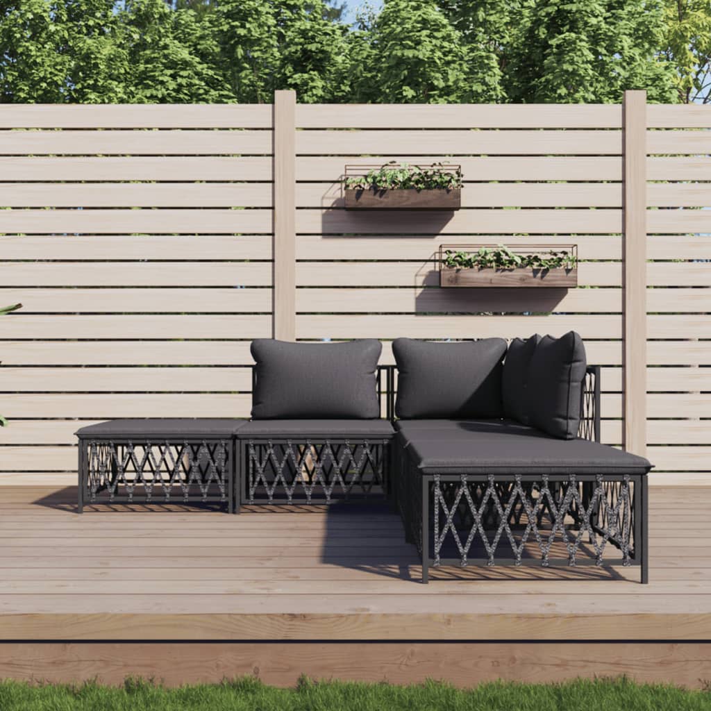 Set Salotto da Giardino 5 pz con Cuscini in Acciaio Antracite | homemem39