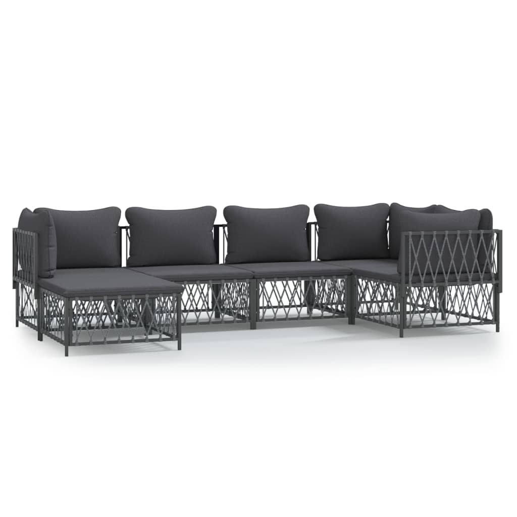 Set Salotto da Giardino 6 pz con Cuscini in Acciaio Antracite | homemem39