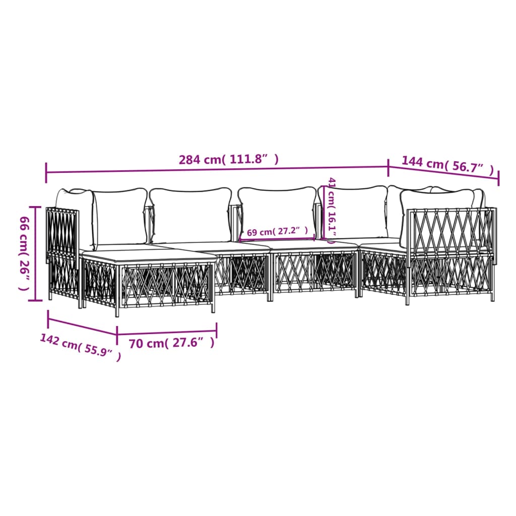 Set Salotto da Giardino 6 pz con Cuscini in Acciaio Antracite | homemem39