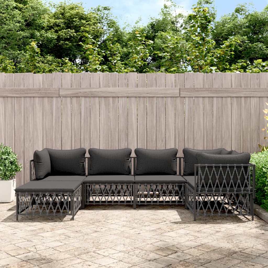 Set Salotto da Giardino 6 pz con Cuscini in Acciaio Antracite | homemem39