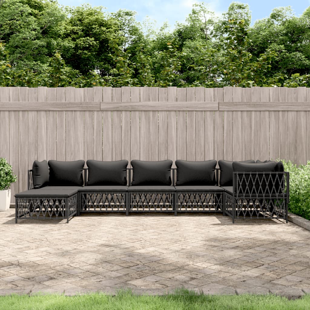 Set Salotto da Giardino 7 pz con Cuscini Antracite in Acciaio | homemem39