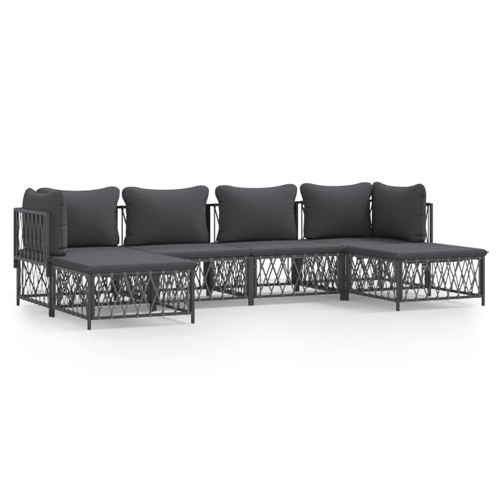 Set Salotto da Giardino 6 pz con Cuscini in Acciaio Antracite | homemem39