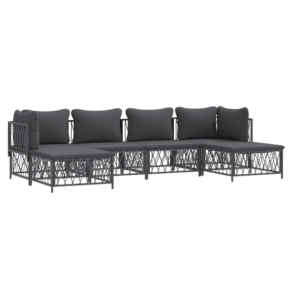 Set Salotto da Giardino 6 pz con Cuscini in Acciaio Antracite | homemem39