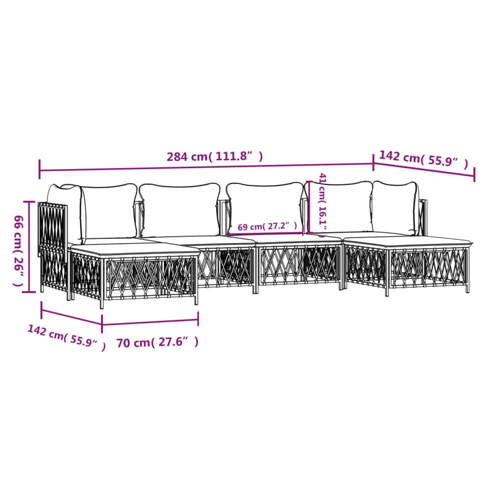 Set Salotto da Giardino 6 pz con Cuscini in Acciaio Antracite | homemem39