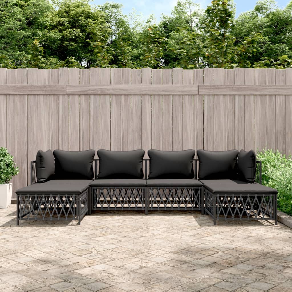 Set Salotto da Giardino 6 pz con Cuscini in Acciaio Antracite | homemem39