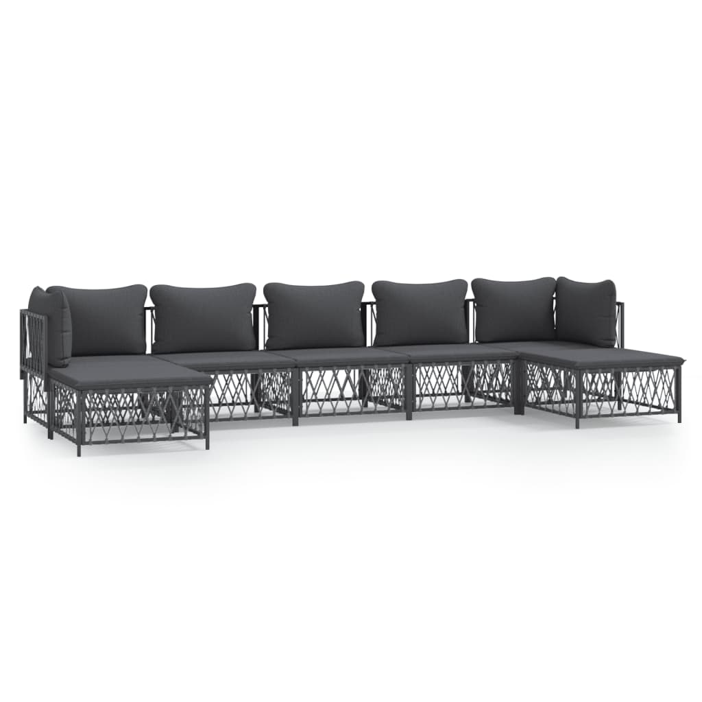 Set Salotto da Giardino 7 pz con Cuscini Antracite in Acciaio | homemem39