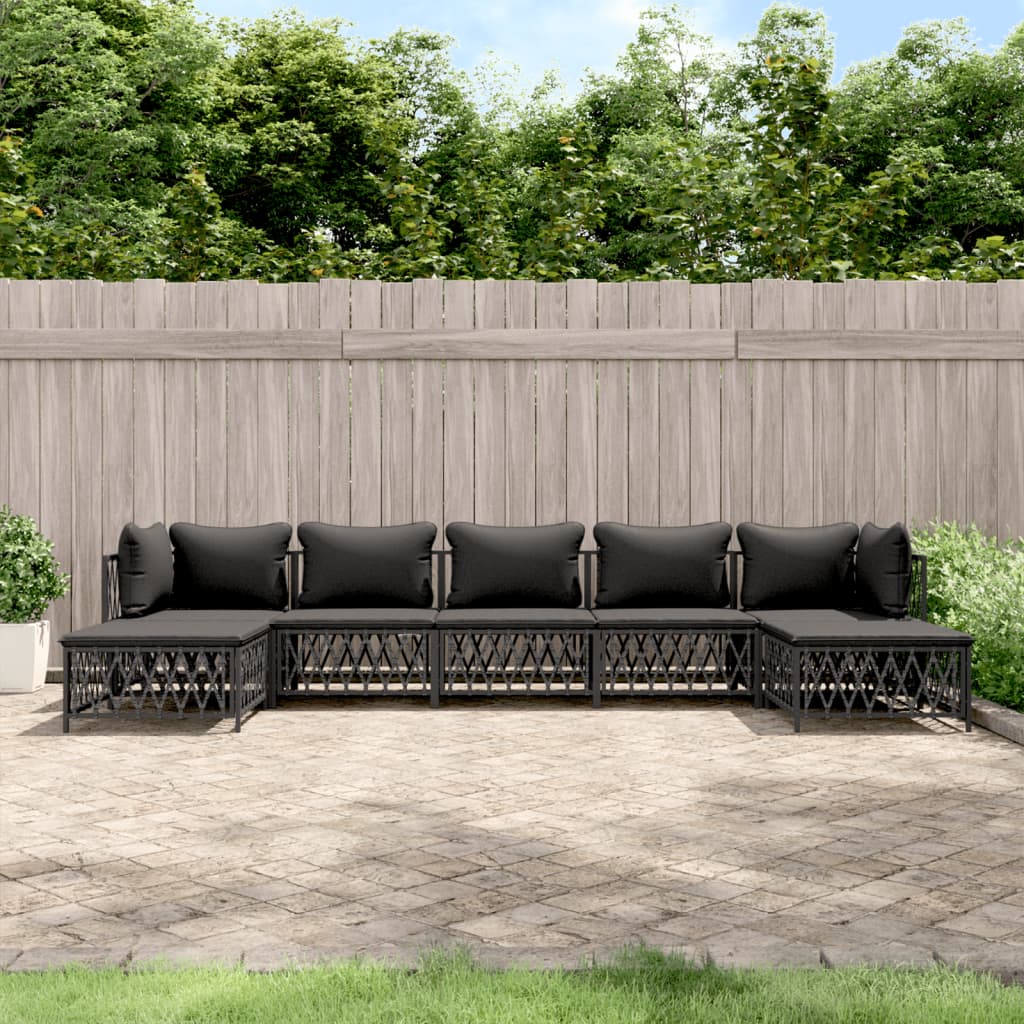 Set Salotto da Giardino 7 pz con Cuscini Antracite in Acciaio | homemem39