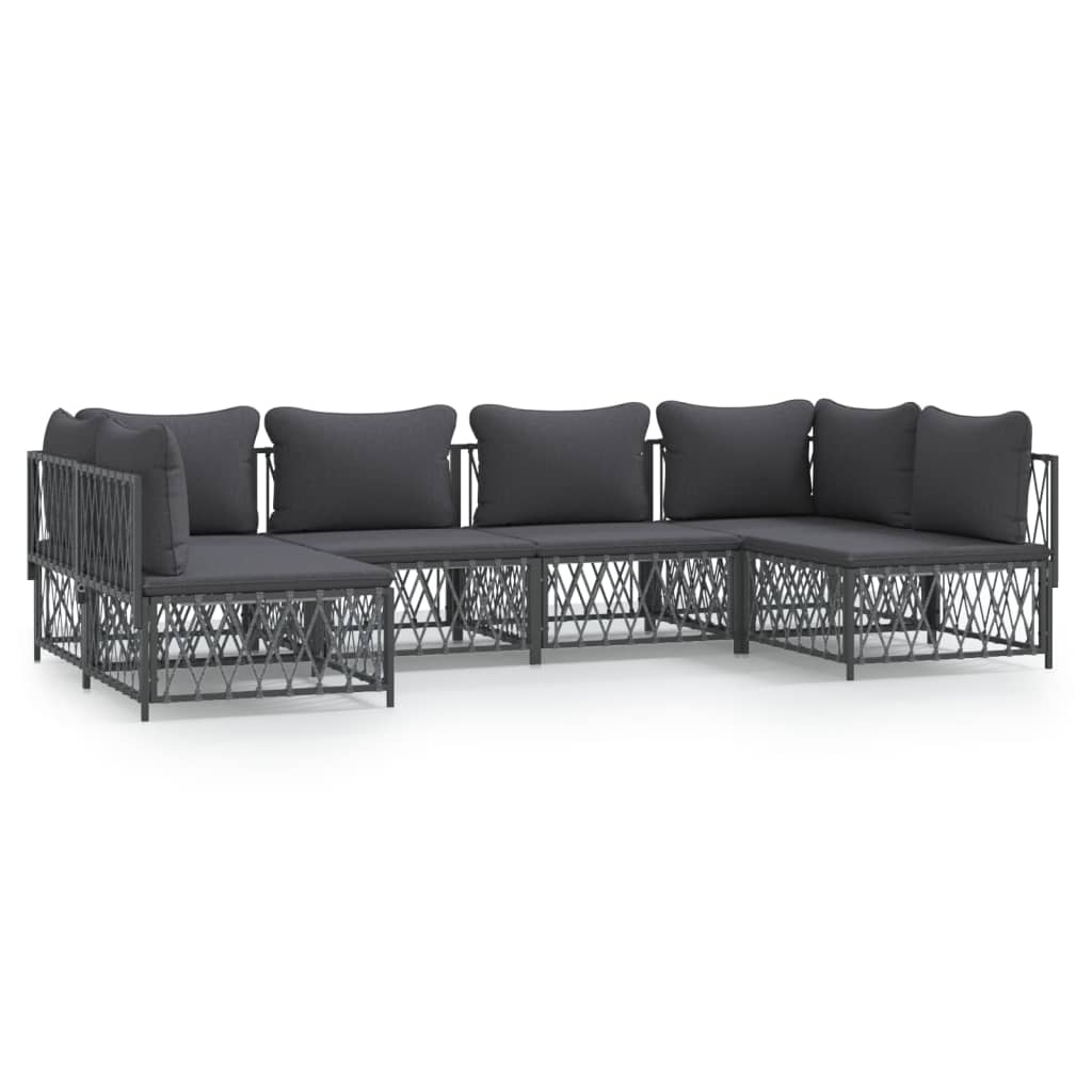 Set Salotto da Giardino 6 pz con Cuscini in Acciaio Antracite | homemem39