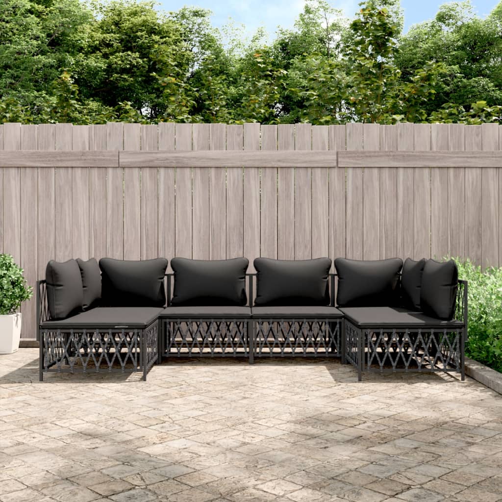 Set Salotto da Giardino 6 pz con Cuscini in Acciaio Antracite | homemem39