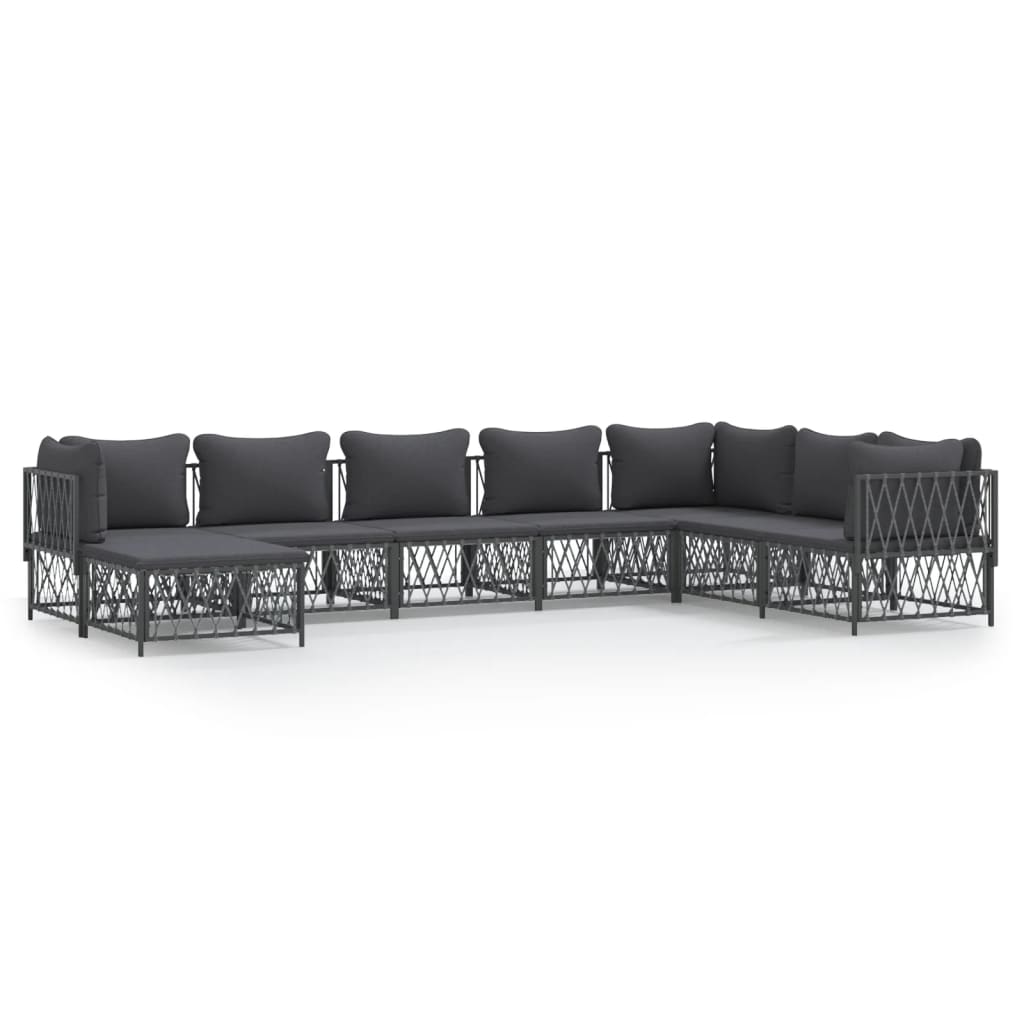 Set Salotto da Giardino 8 pz con Cuscini Antracite in Acciaio | homemem39