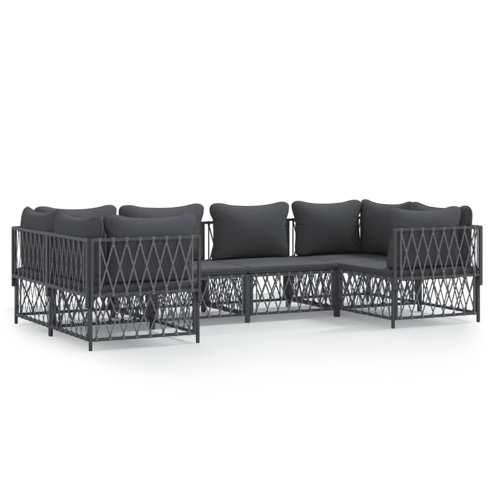 Set Salotto da Giardino 6 pz con Cuscini in Acciaio Antracite | homemem39