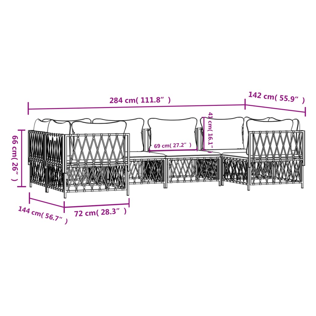 Set Salotto da Giardino 6 pz con Cuscini in Acciaio Antracite | homemem39
