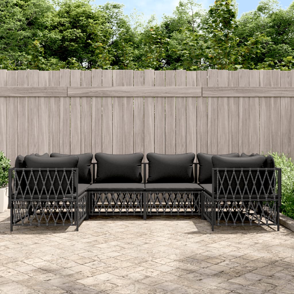 Set Salotto da Giardino 6 pz con Cuscini in Acciaio Antracite | homemem39