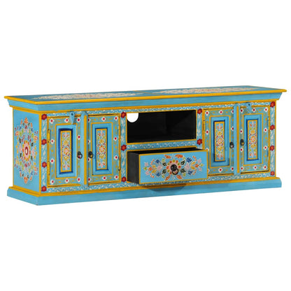 Mobile Porta TV Blu 110x30x40 cm in Legno Massello di Mango