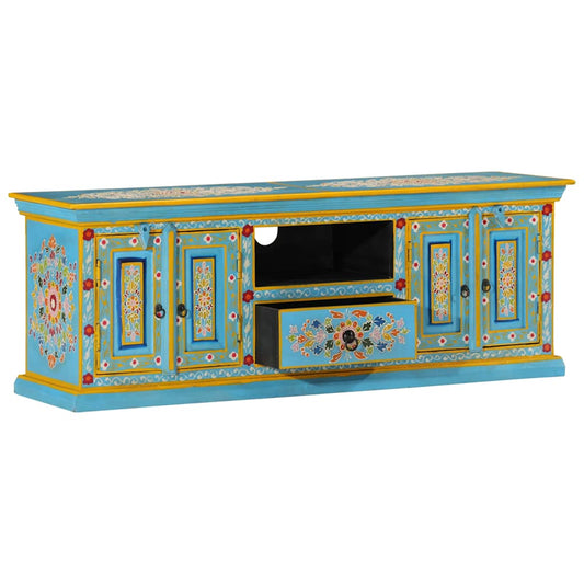 Mobile Porta TV Blu 110x30x40 cm in Legno Massello di Mango