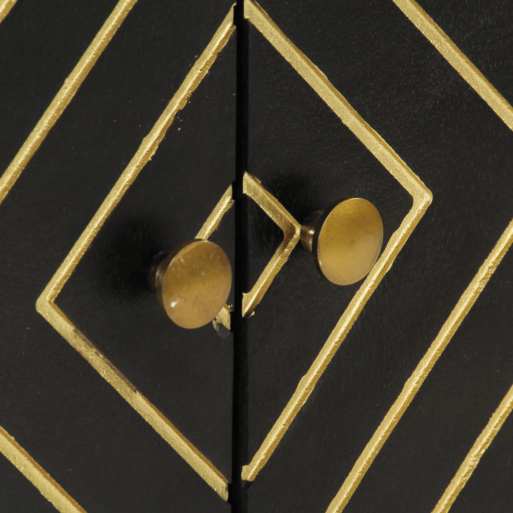 Credenza Nera e Oro 110x30x75 cm in Legno Massello di Mango - homemem39