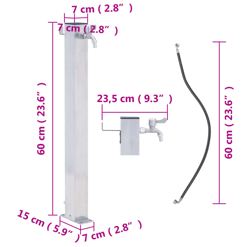 Colonna d'Acqua da Giardino 60 cm Acciaio Inox Quadrato - homemem39