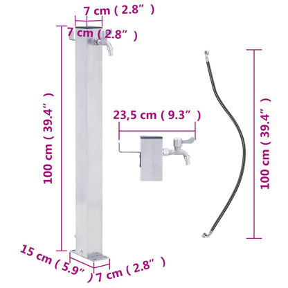Colonna d'Acqua da Giardino 100 cm Acciaio Inox Quadrato