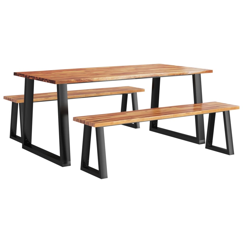 Set da Pranzo 3 pz con Bordi Vivi in Legno Massello di Acacia - homemem39