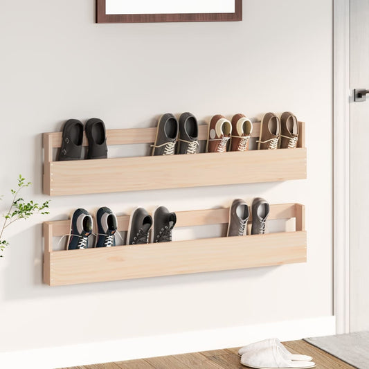 Scarpiere a Parete 2 pz 110x9x23 cm Legno Massello di Pino - homemem39